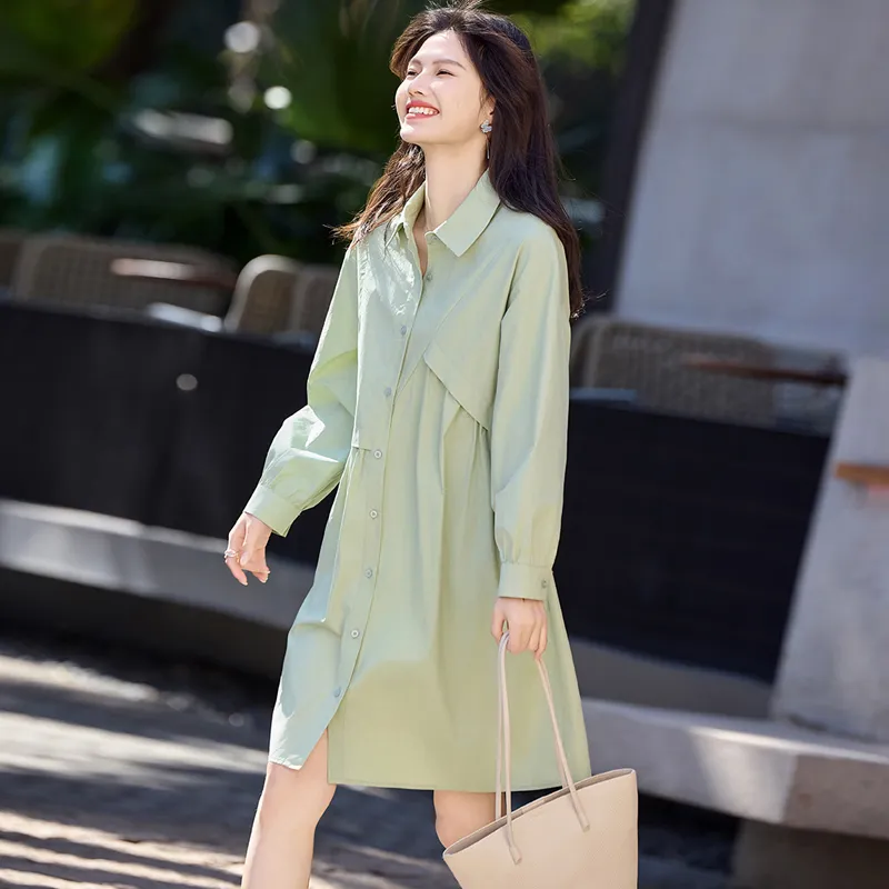 Still Quiet Long Sleeved Dress Women's Green-4