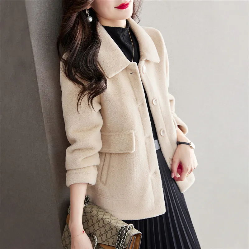 Still Quiet Velvet feel Coat Women's Milk Tea-6