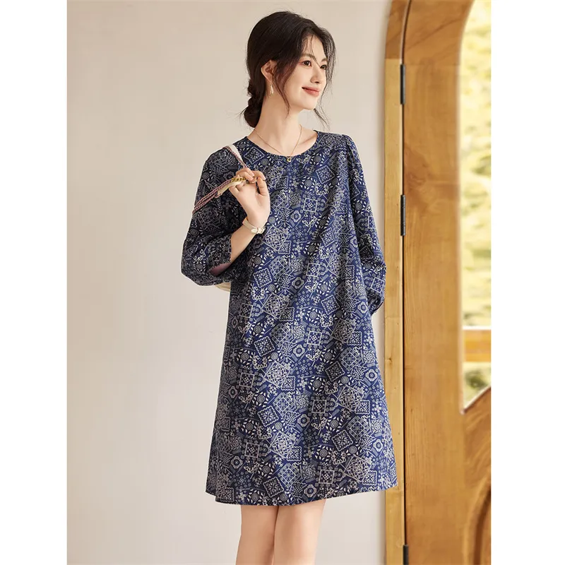 Still Quiet Long Sleeved Dress Women's Navy Blue-3