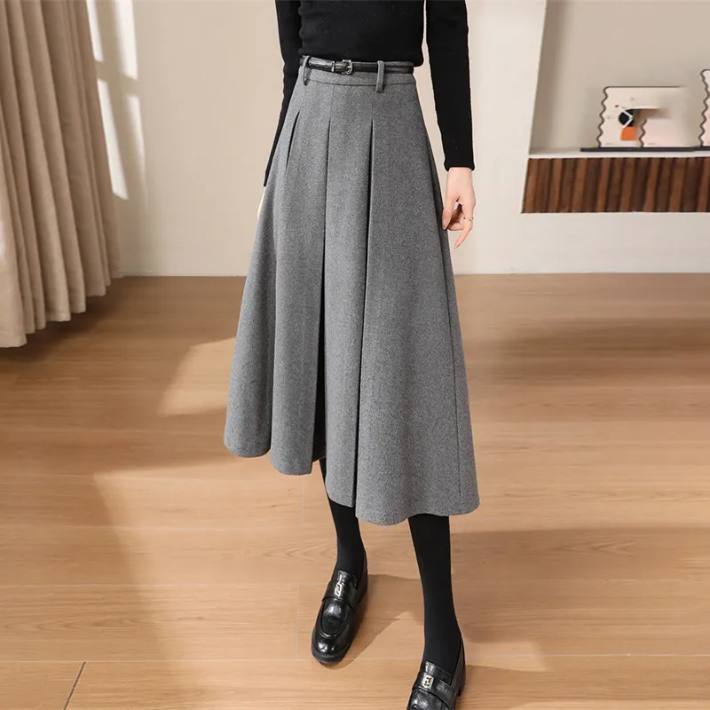 Still Quiet Casual Long Skirt Women's Elegant Gray-2