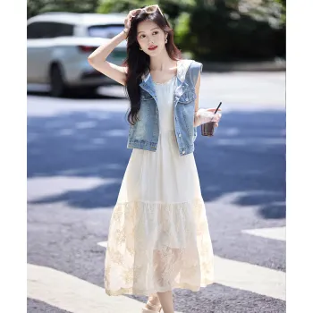 Still quiet Two Piece Skirt Sets Women's Blue+Beige