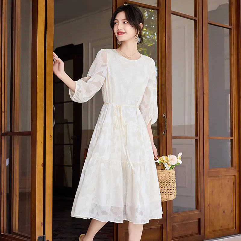 Still Quiet Short Sleeved Dress Women's White-4