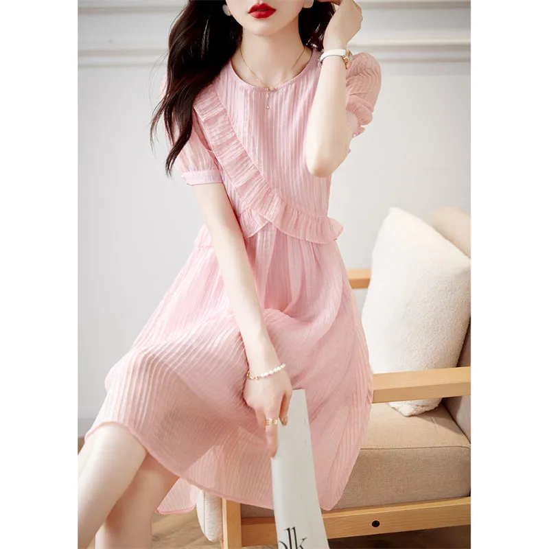 Still Quiet Short Sleeved Dress Women's Pink-3