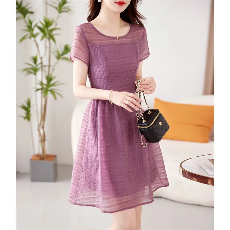 Still Quiet Short Sleeved Dress Women's Purple-1