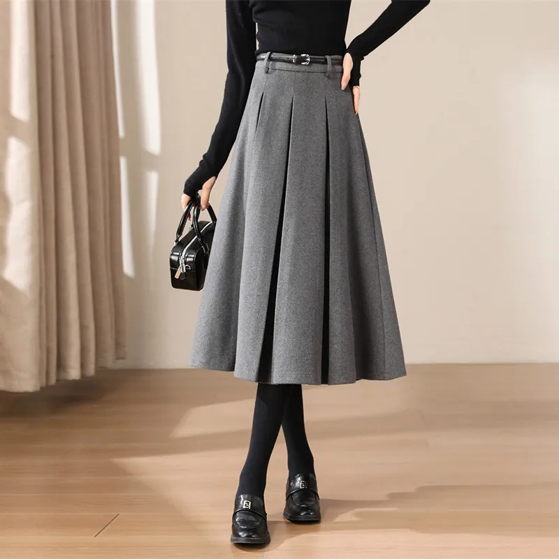 Still Quiet Casual Long Skirt Women's Elegant Gray-4