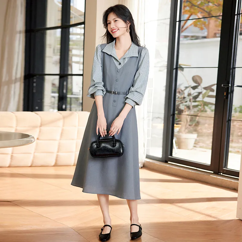 Still Quiet Long Sleeved Dress Women's Gray-3