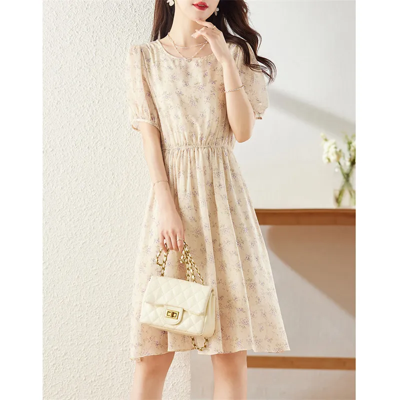 Still Quiet Short Sleeved Dresses Women's Beige/Multicolor-5