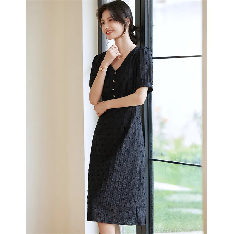 Still Quiet Short Sleeved Dresses Women's Black-6