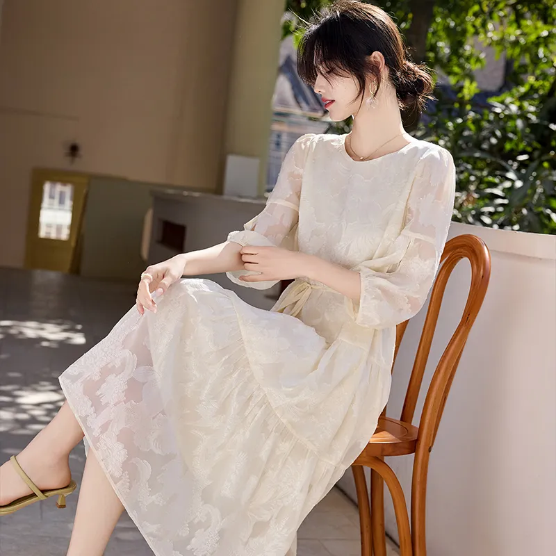 Still Quiet Short Sleeved Dress Women's White-2