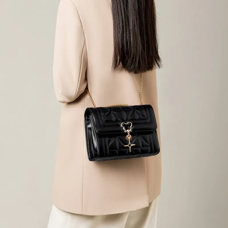15 MINS Synthetic Leather Shoulder Bag, Crossbody Bag Women's Midnight Black-1
