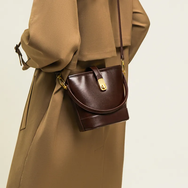 15 MINS Synthetic Leather Bucket Bag Handbag Shoulder Bag Crossbody Bag Regular Women's Coffee/Black-2