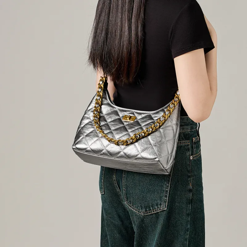 15 MINS Synthetic Leather Crossbody Underarm Shoulder Bag Women's Pink/Silver-2