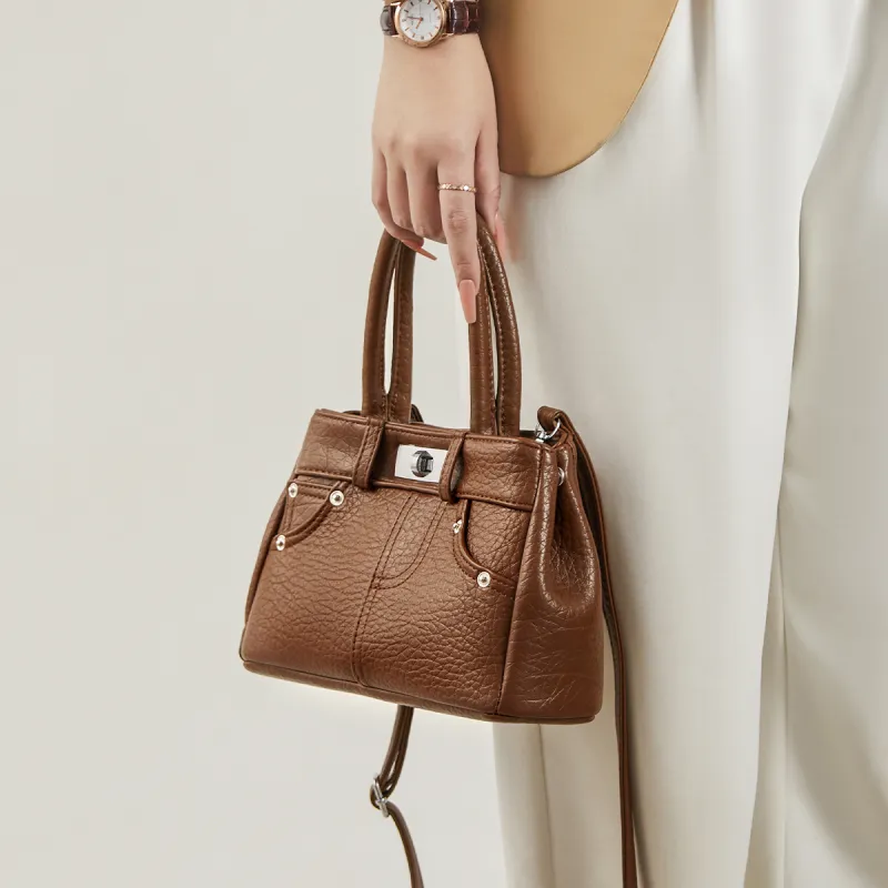 15 MINS Synthetic Leather Tote Handbag Shoulder Bag Crossbody Bag Regular Women's Ecru/Brown/Black-5