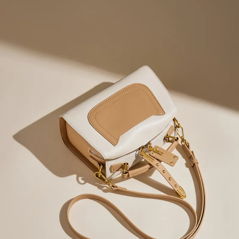 15 MINS Synthetic Leather Shoulder Bag, Crossbody Bag, Handbag Women's Ecru & Apricot-5