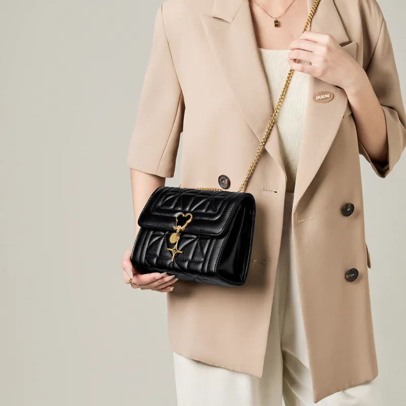 15 MINS Synthetic Leather Shoulder Bag, Crossbody Bag Women's Midnight Black-3
