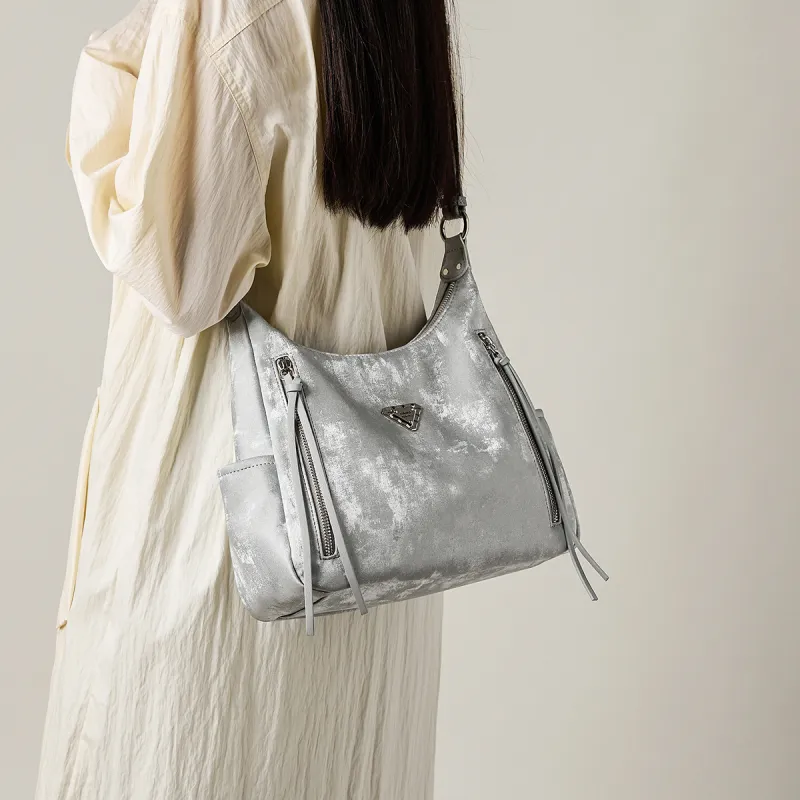 15 MINS Synthetic Leather Tote Bag, Shopping Bag, Shoulder Bag Women's Ecru/Glacier Silver-6
