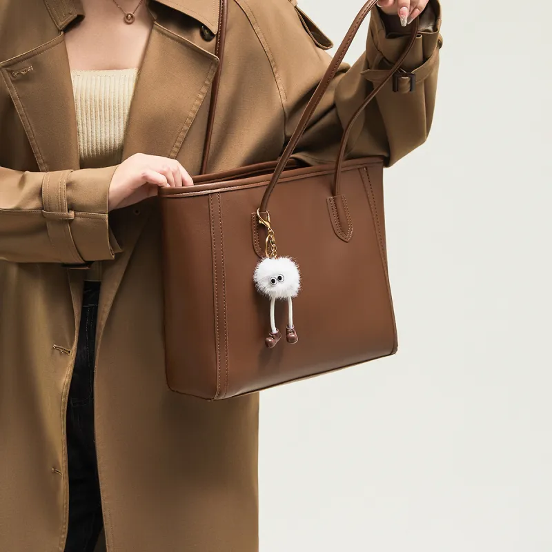 15 MINS Synthetic Leather Shoulder Bag Large Size Women's Khaki/Brown-6