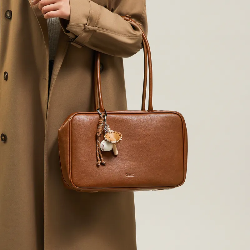 15 MINS Synthetic Leather Shoulder Bag Handbag Shoulder Bag Large Size Women's Brown/Black-2