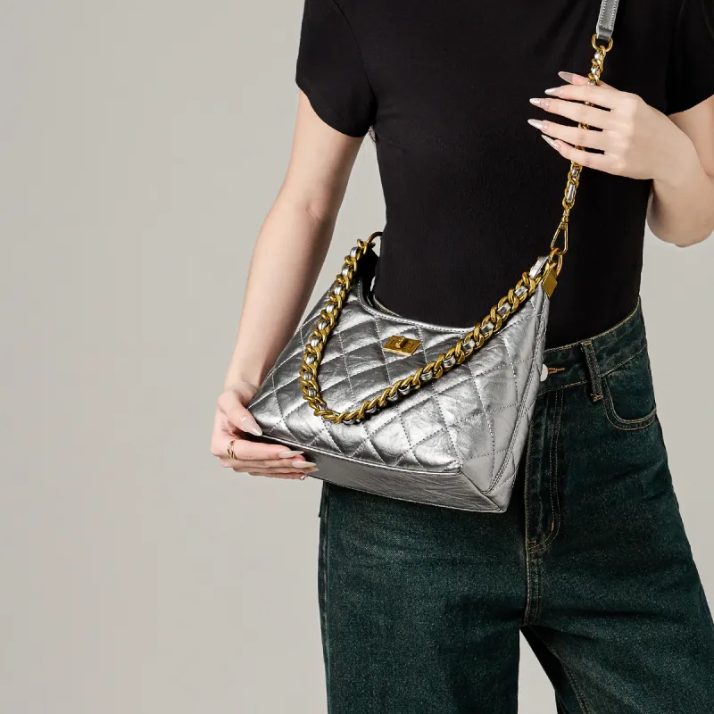 15 MINS Synthetic Leather Crossbody Underarm Shoulder Bag Women's Pink/Silver-3