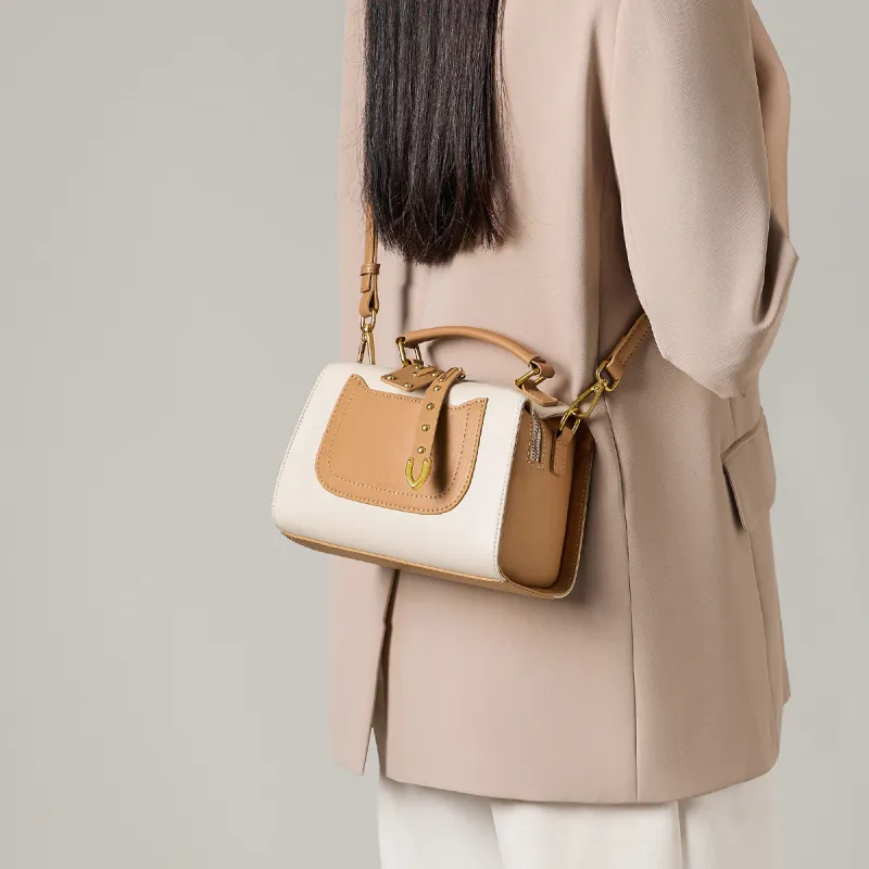 15 MINS Synthetic Leather Shoulder Bag, Crossbody Bag, Handbag Women's Ecru & Apricot-2