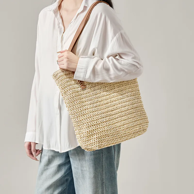 15 MINS Fabric, Synthetic Leather Tote Schooling Bag, Shopping Bag, Tote Bag, Shoulder Bag Regular Women's Ecru/Khaki-4