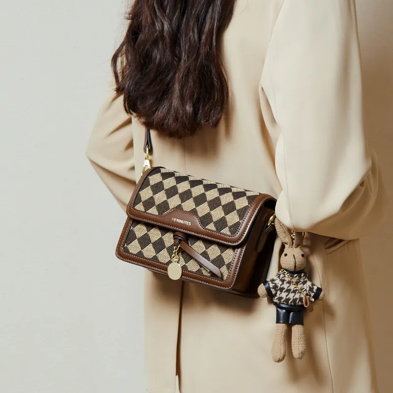 15 MINS Fabric With Synthetic Leather Small Square Bag Shoulder Bag Crossbody Bag Regular Women's Coffee-3