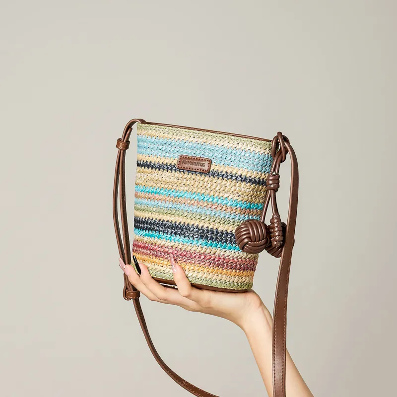 15 MINS Synthetic Leather Bucket Bag, Crossbody Bag Mini Women's Multicolor-2