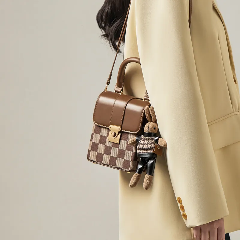 15 MINS Fabric Synthetic Leather Cell Phone Pouch Shoulder Bag Crossbody Bag Handbag Regular Women's Brown-1