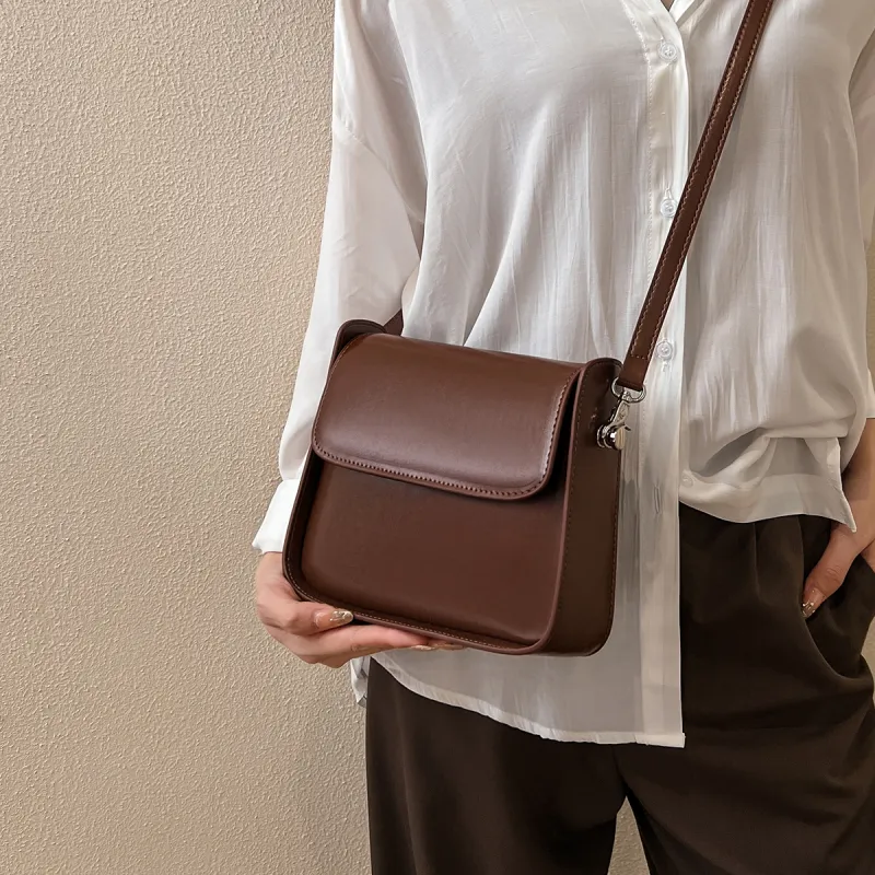 15 MINS Cow Leather Small Square Bag Shoulder Bag Crossbody Bag Women's Coffee-1