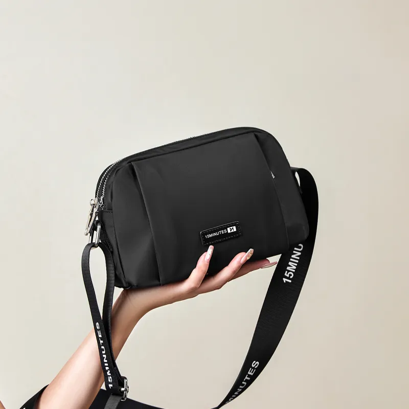 15 MINS Fabric With Synthetic Leather Shoulder Bag Crossbody Bag Small Size Women's Ecru/Midnight Black-7