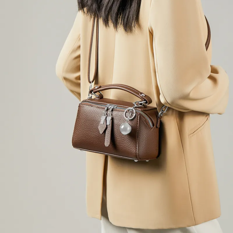 15 MINS Synthetic Leather Box Bag, Handbag, Crossbody Bag, Shoulder Bag Regular Women's Black Khaki Coffee-11