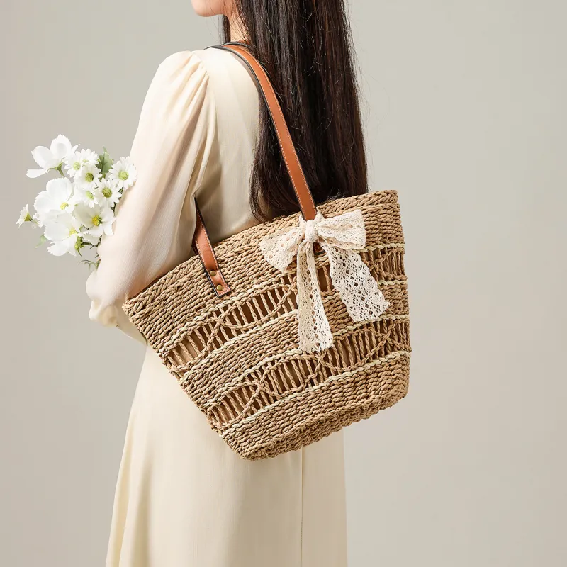 15 MINS Synthetic Leather Tote Bag, Shoulder Bag, Shopping Bag Women's Ecru/Khaki-5