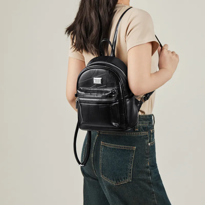 15 MINS Synthetic Leather Laptop Bag Backpack Medium Size Women's Silver/Brown/Black-9