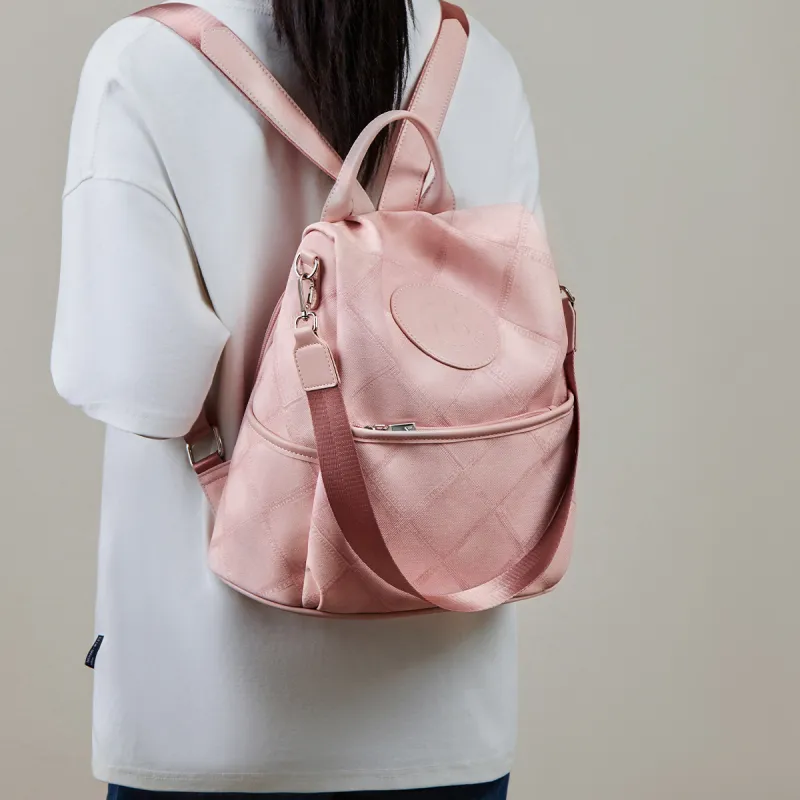15 MINS Synthetic Leather Backpack Large Size Women's Dusty Pink/Denim Blue-2