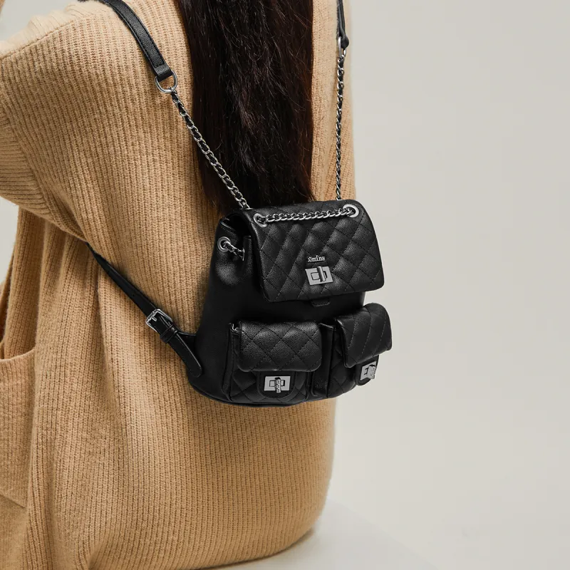 15 MINS Synthetic Leather Backpack Regular Women's Midnight Black-2