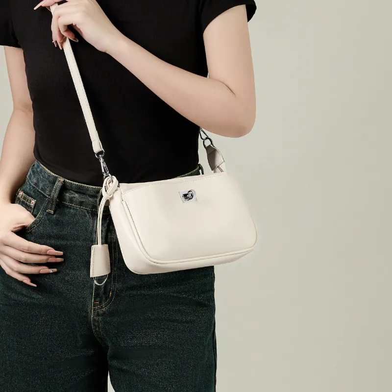 15 MINS Synthetic Leather Shoulder Bag Medium Size Women's Black/White-7