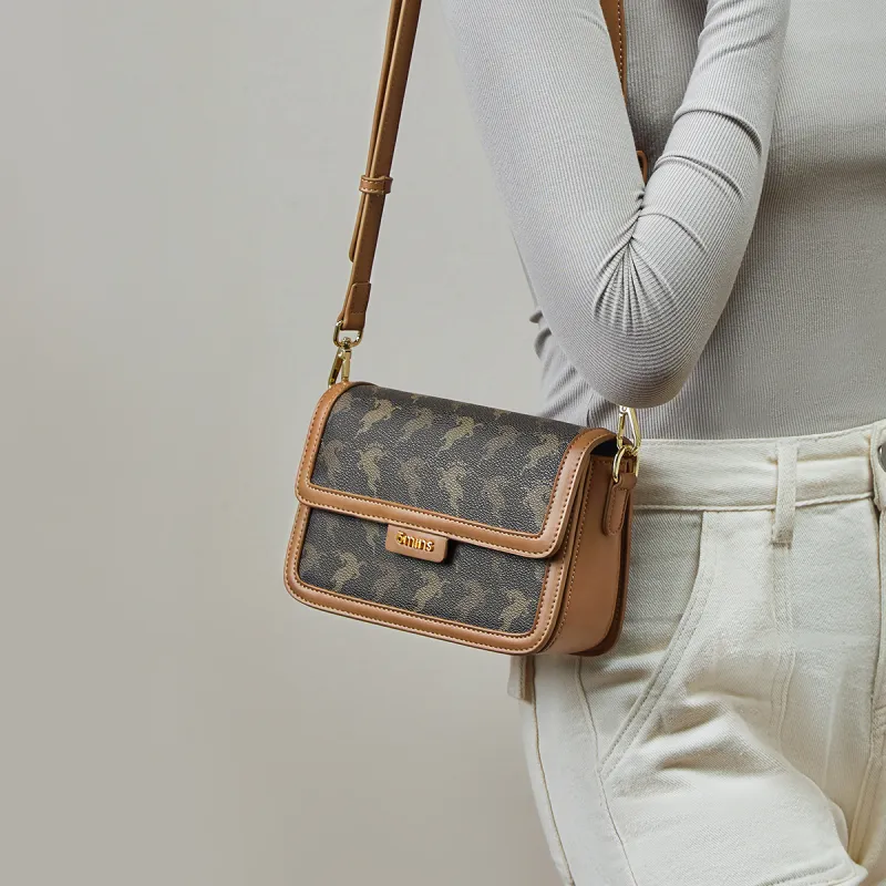 15 MINS PVC With Synthetic Leather Shoulder Bag, Small Square Bag, Crossbody Bag Regular Women's Coffee/Ecru-1