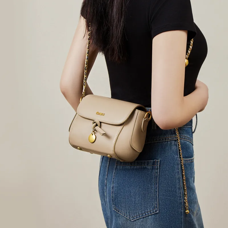 15 MINS Cow Leather Patchwork Synthetic Leather Chain Bag Crossbody Bag Shoulder Bag Women's Oat/Ecru-3