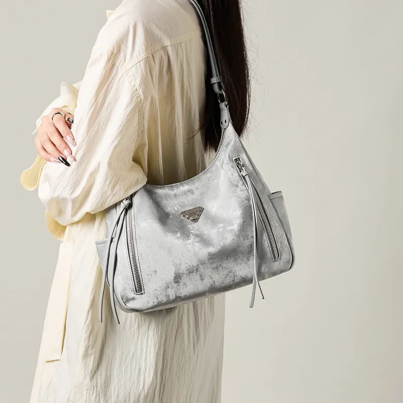 15 MINS Synthetic Leather Tote Bag, Shopping Bag, Shoulder Bag Women's Ecru/Glacier Silver-5