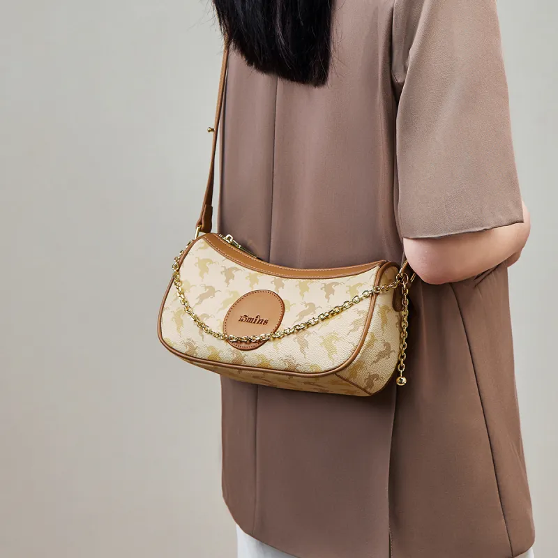 15 MINS PVC Advanced Moon Phase Bag Fashion Shoulder Bag Versatile Crossbody Bag Women's Coffee/Ecru-7