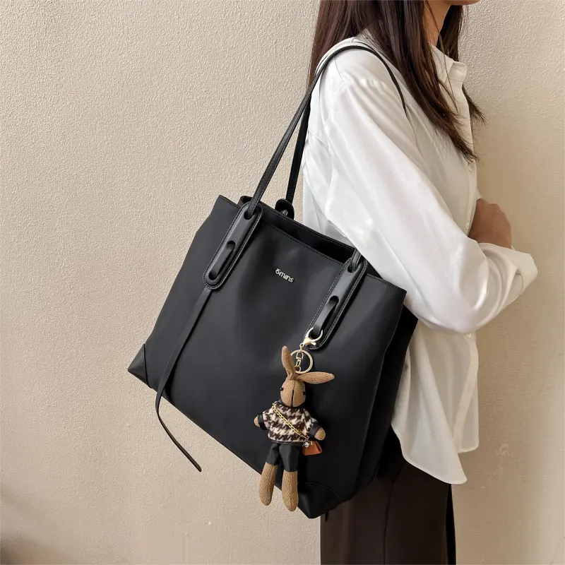 15 MINS Fabric Mom Bag Tote Bag Shoulder Bag Large Size Women's Khaki Brown/Black-6