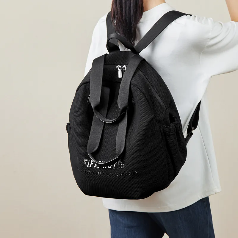 15 MINS Polyester With Synthetic Leather One Shoulder Portable Backpack Unisex Midnight Black/Khaki-1