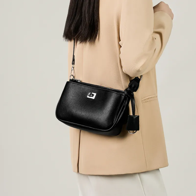 15 MINS Synthetic Leather Shoulder Bag Medium Size Women's Black/White-3