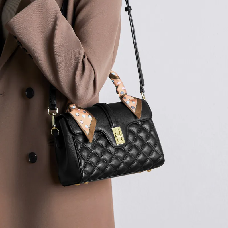 15 MINS Cow Leather With Synthetic Leather Handbag, Shoulder Bag, Crossbody Bag Regular Women's Cream Apricot & Brown-8
