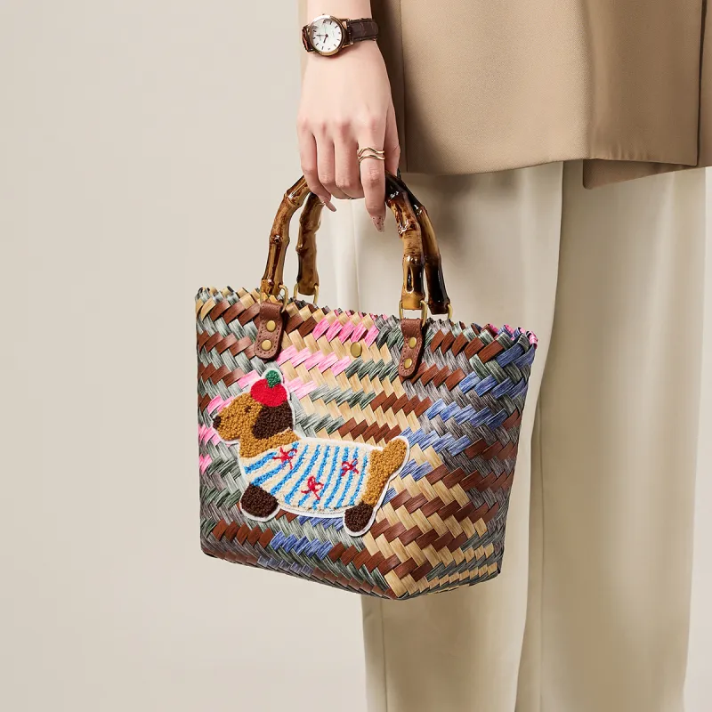 15 MINS PVC With Synthetic Leather Basket Bag Handbag Women's White/Blue-3