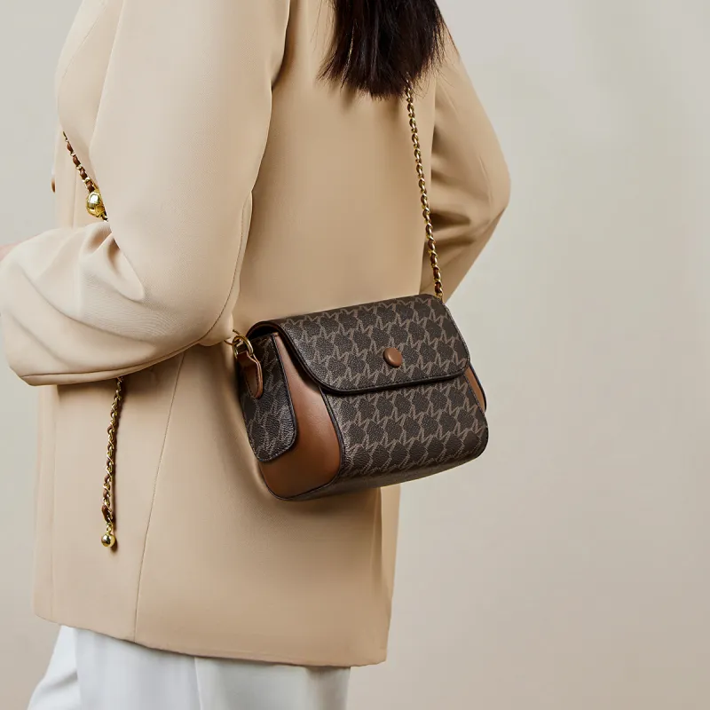 15 MINS PVC And Synthetic Leather Small Square Bag Shoulder Bag Crossbody Bag Small Size Women's Coffee/Ecru-1
