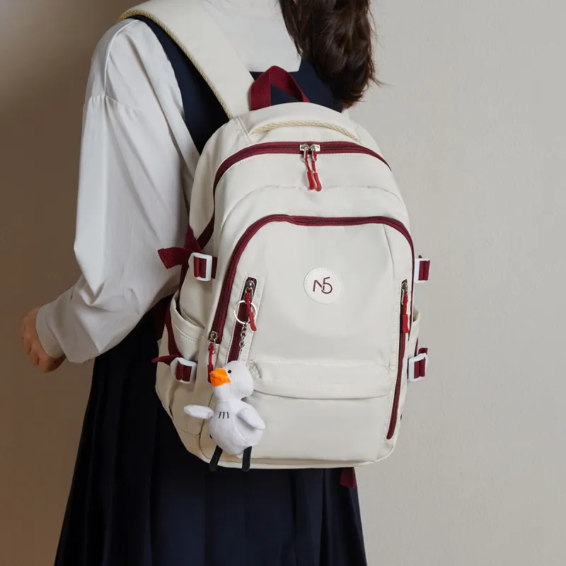 15 MINS Fabric With Synthetic Leather Laptop Bag Travel Bag Large Size Women's Ecru & Red-2