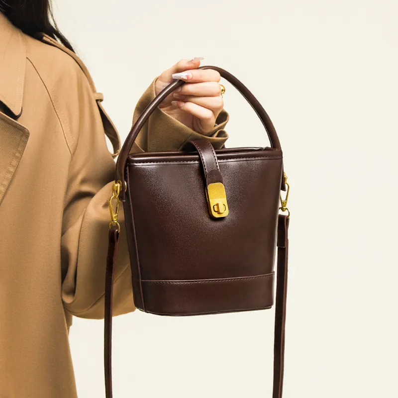 15 MINS Synthetic Leather Bucket Bag Handbag Shoulder Bag Crossbody Bag Regular Women's Coffee/Black-3
