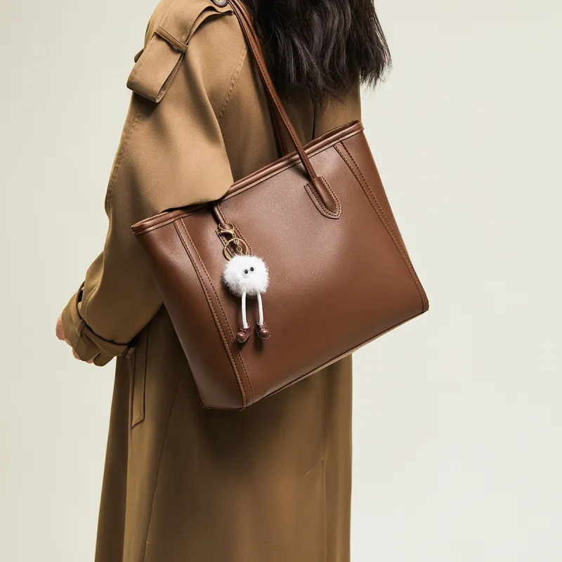 15 MINS Synthetic Leather Shoulder Bag Large Size Women's Khaki/Brown-7