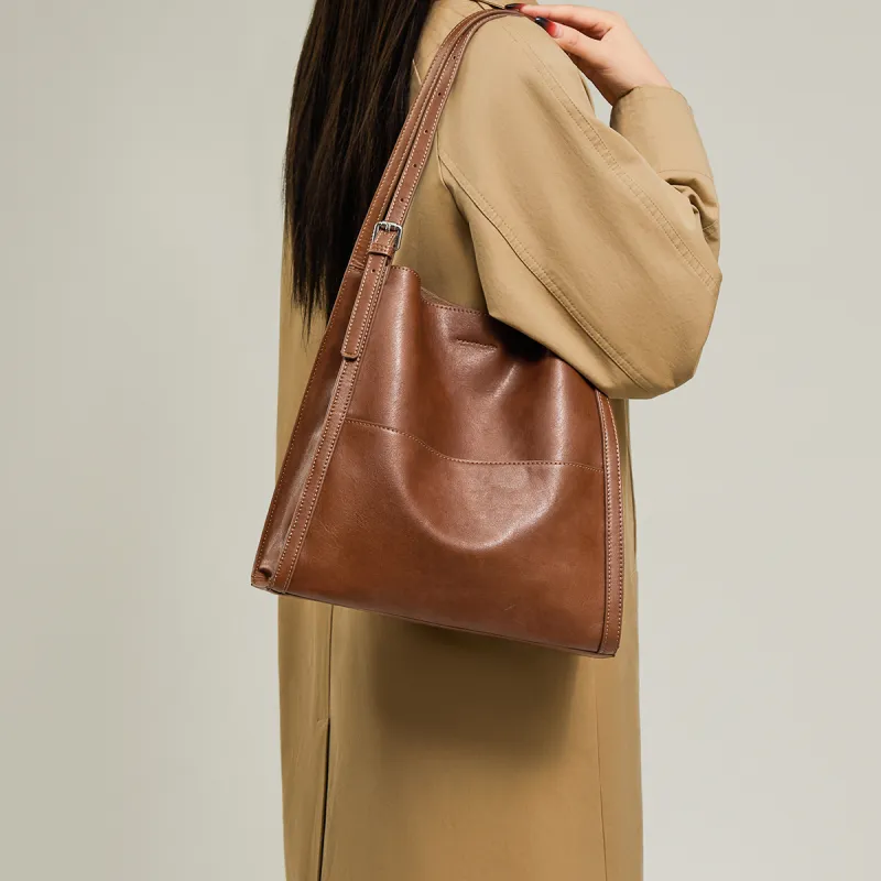 15 MINS Synthetic Leather Tote Shoulder Bag Regular Women's Vegetable Tanned Brown-3